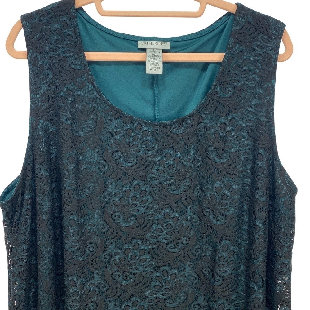 CATHERINES Womens 2X Teal Black Lace Sleeveless Midi Dress Stretch Whimsigoth